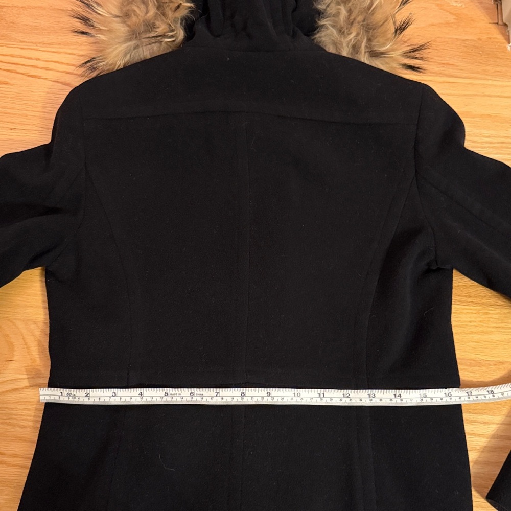 Marc NY by Andrew Marc Black Wool/Cashmere Coat with Genuine Fur Hood, Size 4 - Picture 15 of 15